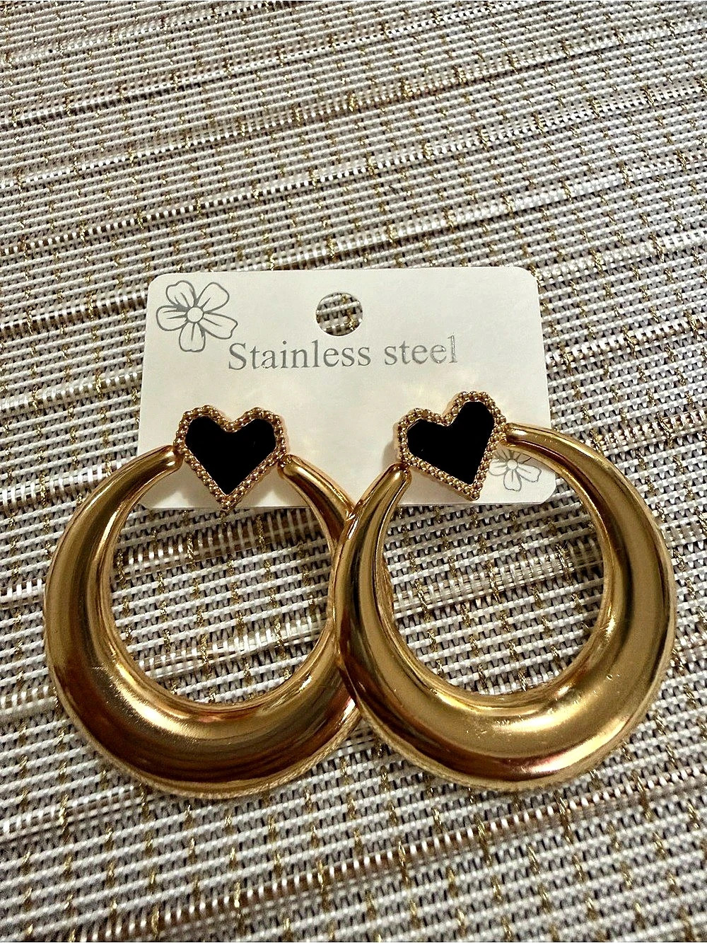Gold & Black Heart Hoop Earrings NWT